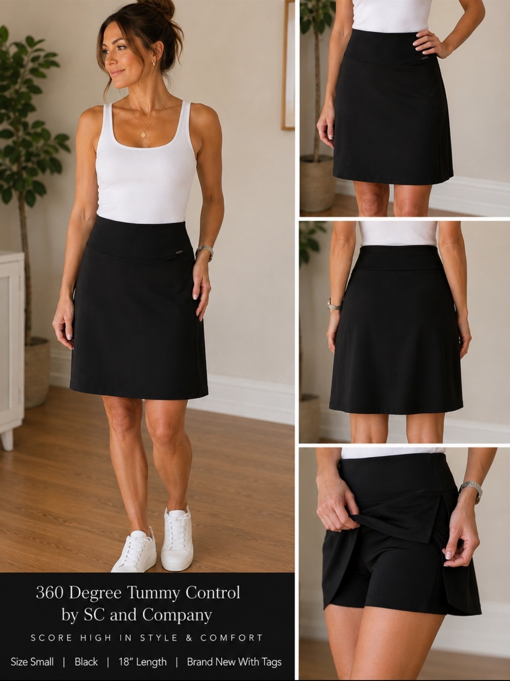 360 Degree Tummy Control Black Golf Skort NWT Size Small 18”